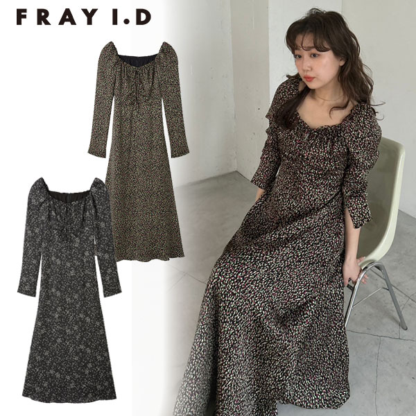 【SALE50%OFF】【即納】 フレイアイディー FRAY I.D ワンピース クレープサテンプリントワンピース 長袖 ロング丈 fwfo251074