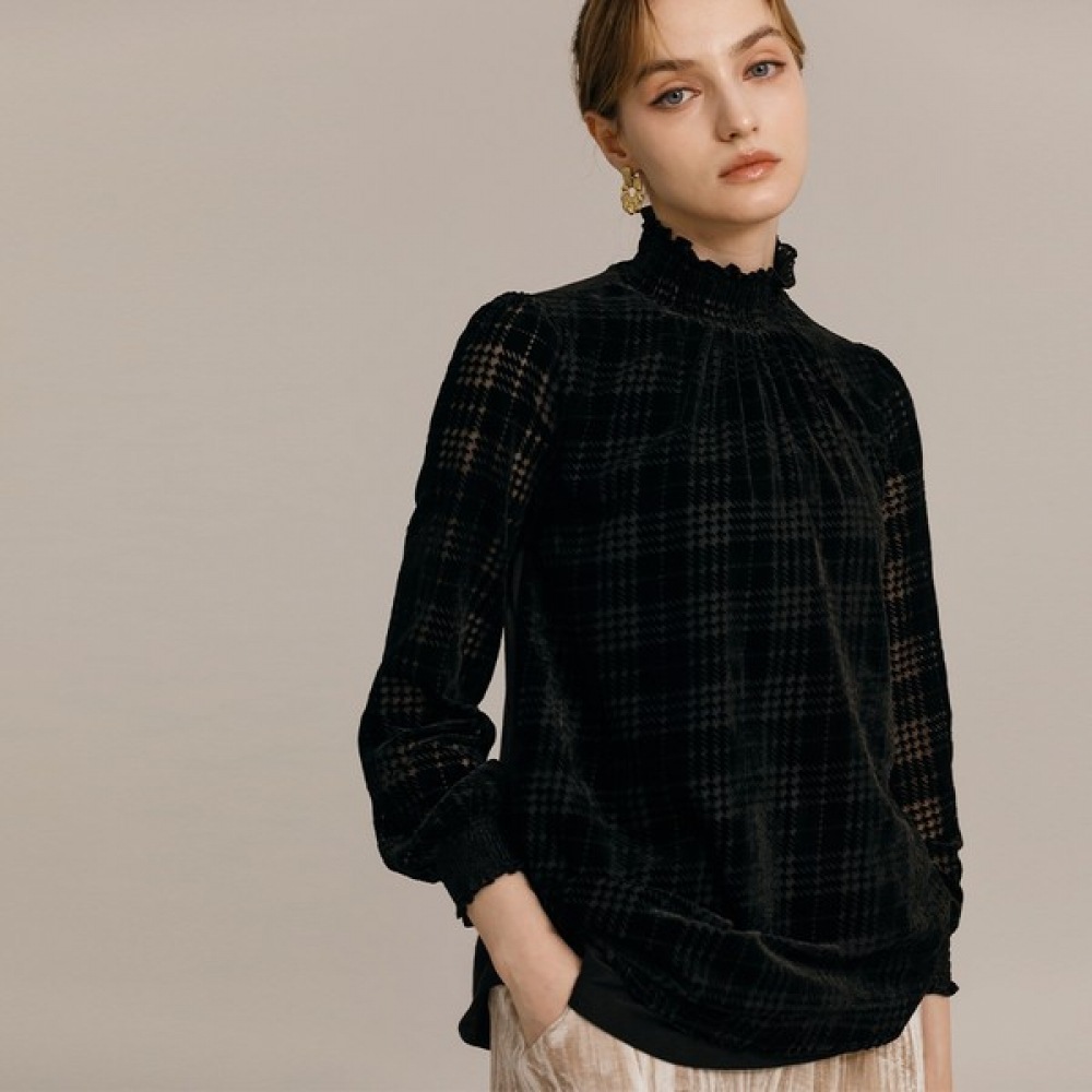 【マックスカルティジオ】スモークハイネックチェックブラウス 5,523円