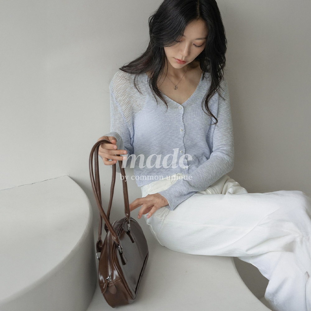 [MADE] セイフォン チャランクロップパールボタン ニットカーディガン