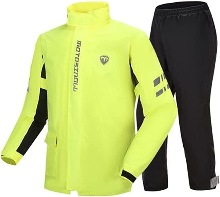 軽くて動きやすい レインスーツ 上下セット バイク ウェア レインウェア カッパ 合羽 防水 防風 レインコート 通勤 通学 通園 雨合羽 ゴルフウェア(イエロー, XL)
