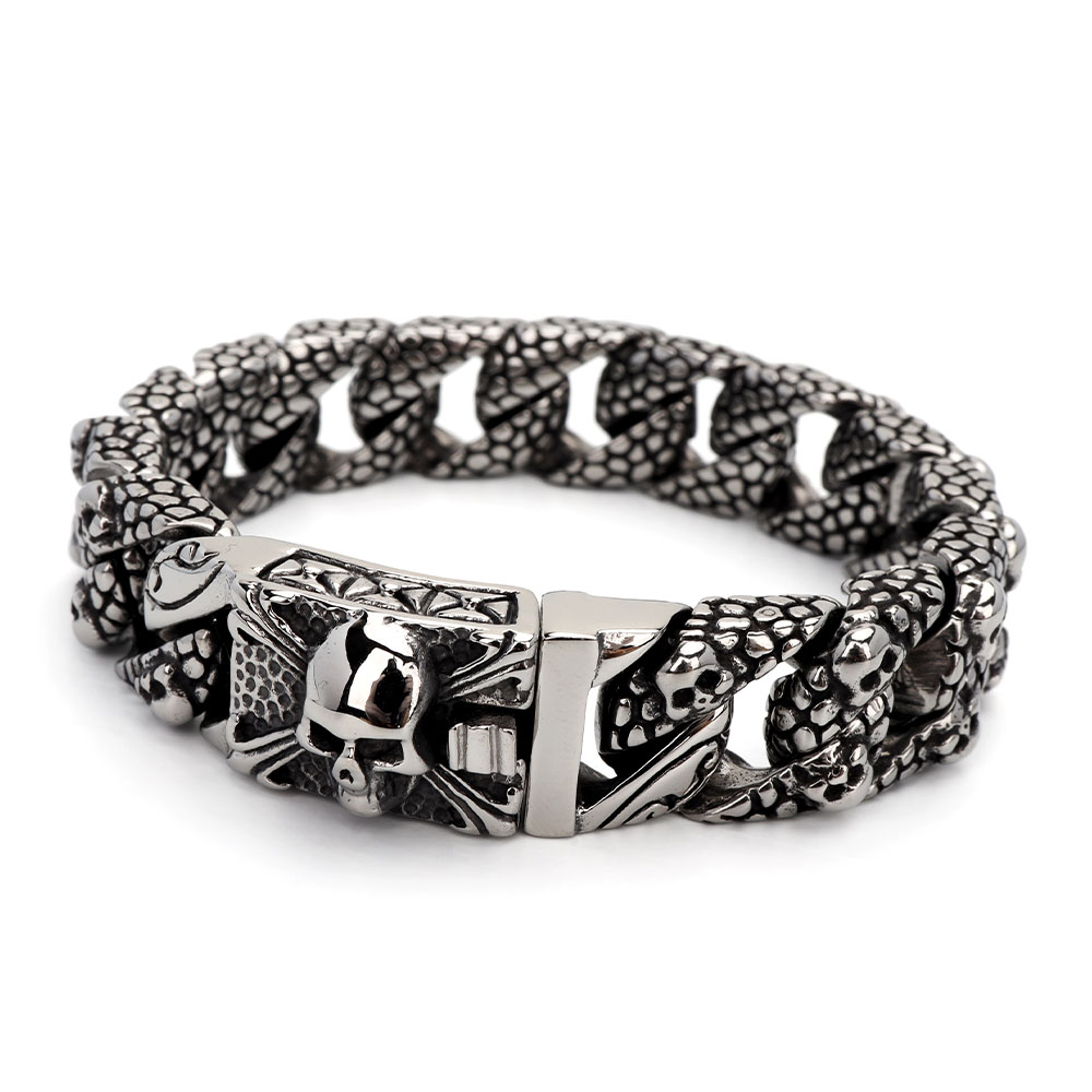 ステンレス スカル 龍鱗 ブレスレット [b665]