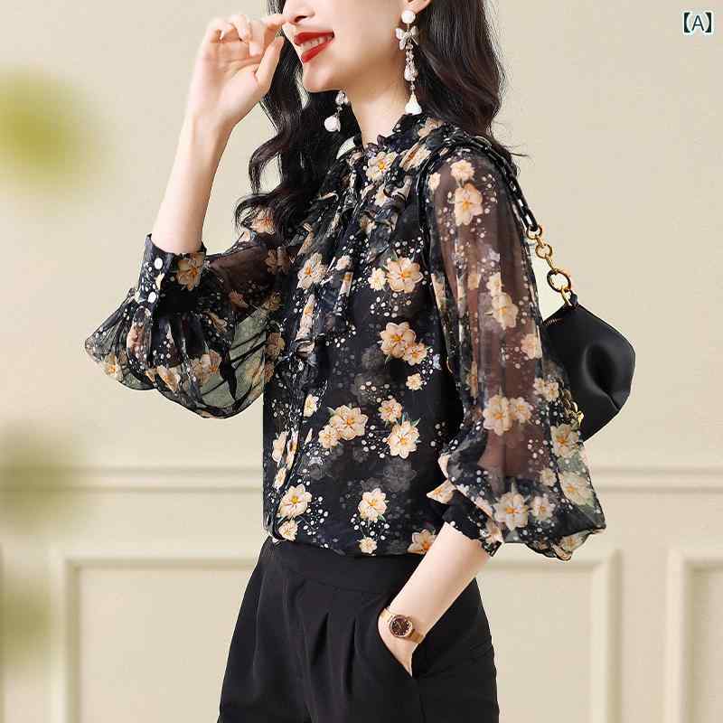 レディース トップス シャツ フリル オフィス カジュアル レディース かわいい 上品 花柄 エレガント 華やか 15,383円