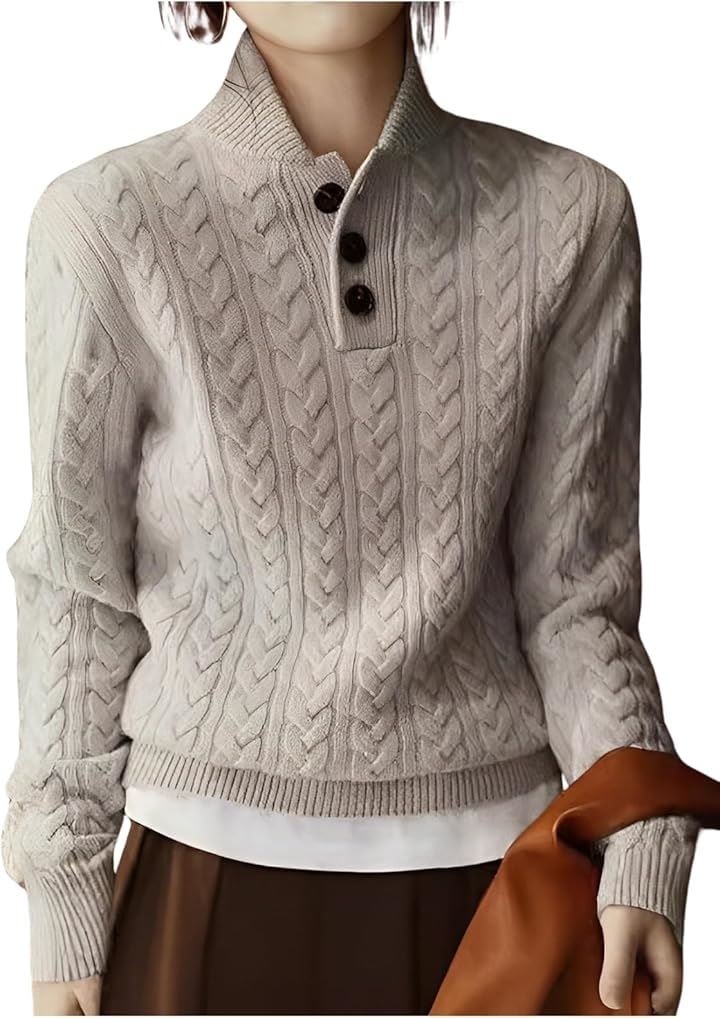 ニットトップス リブニット セーター ゆったりニット ゆるっとお洒落 ハイネック レディース(グレー, M)