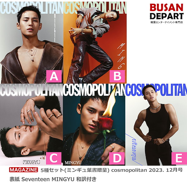 5種セット(ミンギュ葉書贈呈) cosmopolitan 2023. 12月号 表紙 Seventeen MINGYU 和訳付き