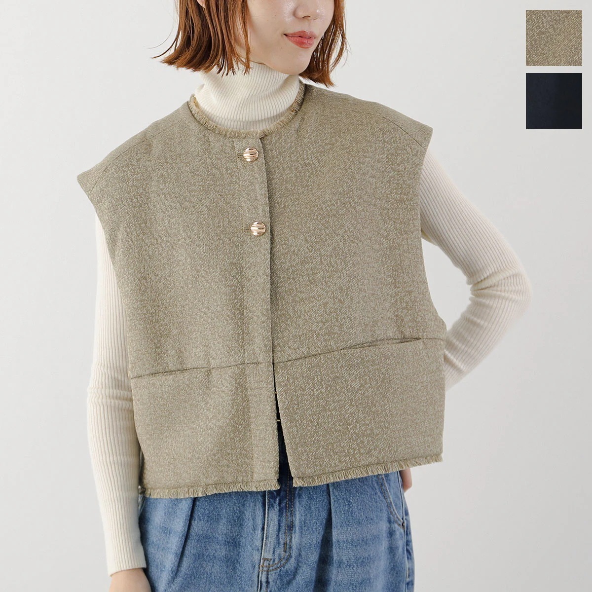 CHIGNON シニヨン ベスト 4654-037MK レディース ツイード フリンジ ジレ ノースリーブ ショート丈 カラー2色 【ts】