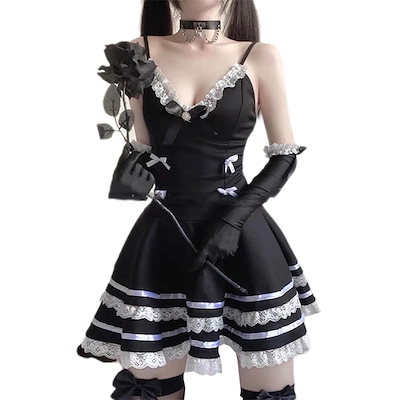 【りぃ♡】ゴスロリ・ロリータドレス 黒と白　Mサイズ 楽天市場】ゴスロリ 暗黒風 ロリータドレス キャミソール