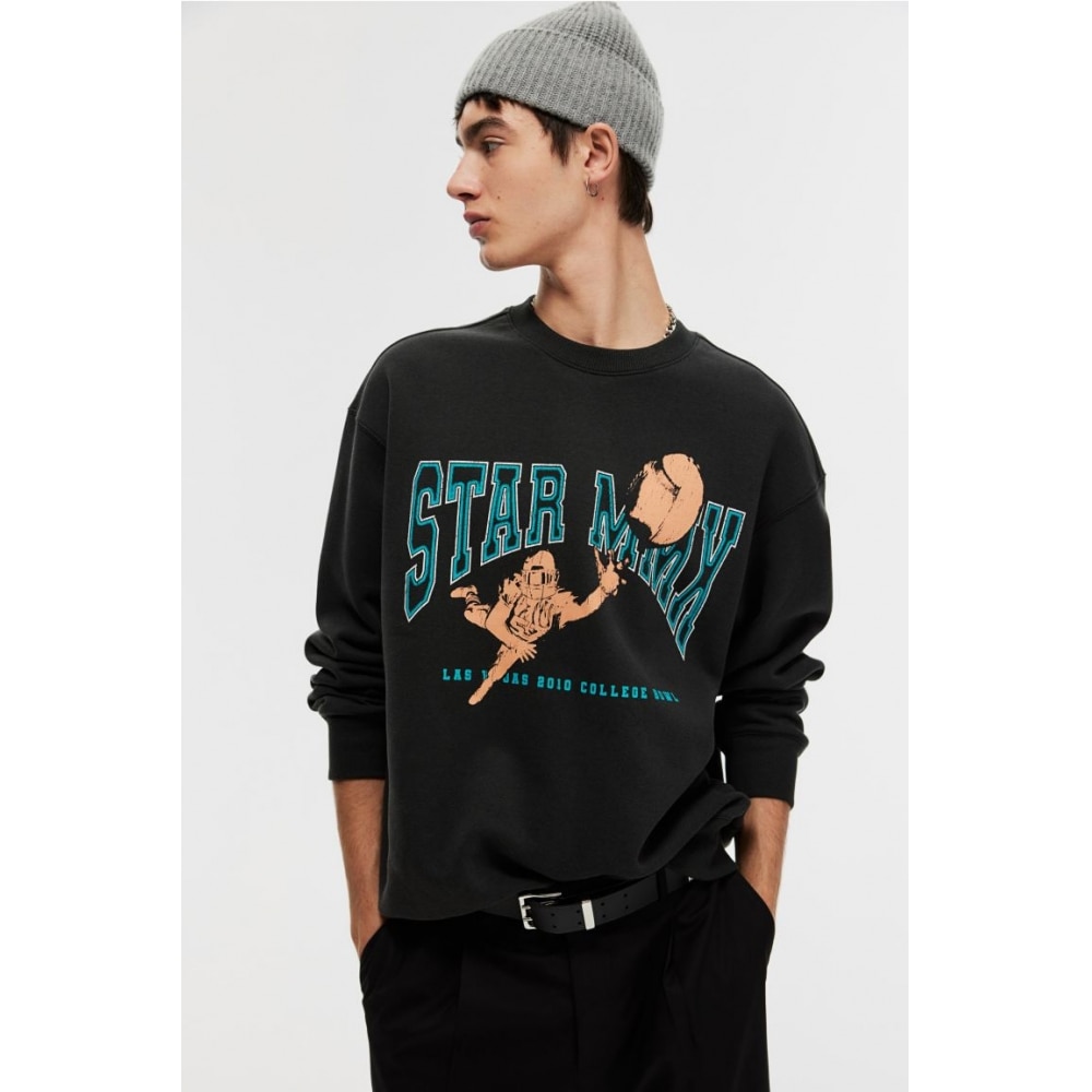 H&M ルーズフィットプリントスウェットシャツブラック/スター MMX
