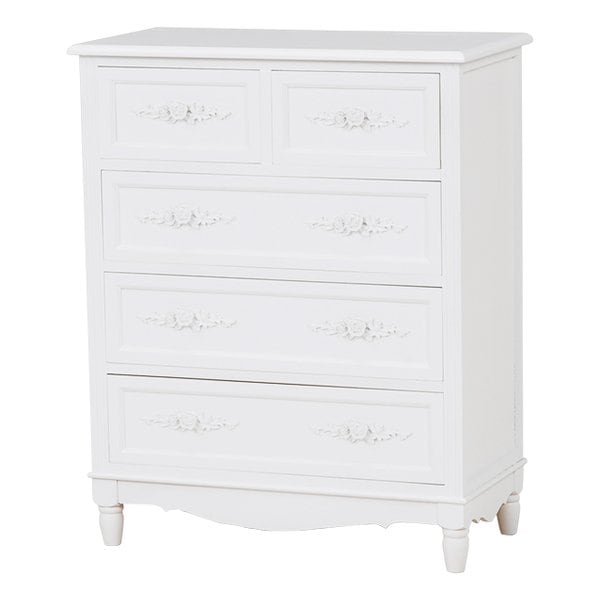 チェスト 浮彫 おしゃれ 姫 クラシカル ホワイト・幅65×奥行33×高さ80cm MCH-8191-WH