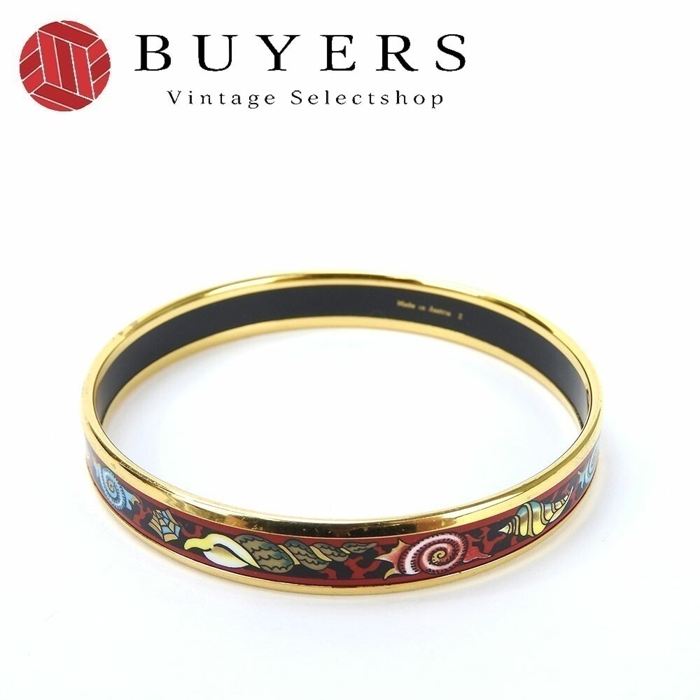 【中古】 エルメス エマイユ バングル ブレスレット アクセサリー ジュエリー 小物 七宝焼き GP メッキ ゴールド レッド ブラック オシャレ レディース 女性 hermes bangle acc