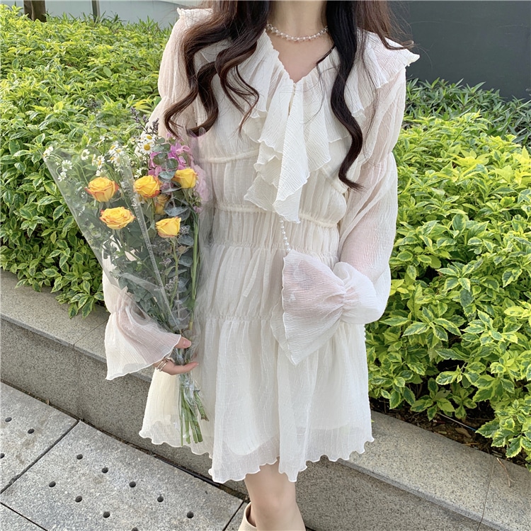 【送料無料】レディース 2デザイン ワンピース シフォン フリル ミニ丈 ミニワンピース 無地