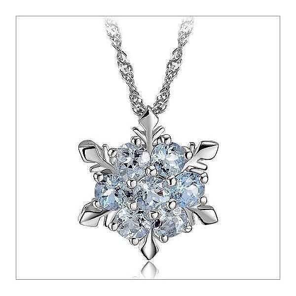 ネックレス レディース アクアマリン 雪華 結晶 ラッキーモチーフ SILVER925 プラチナ仕上げ 人気 ホワイトデー プレゼントネックレス