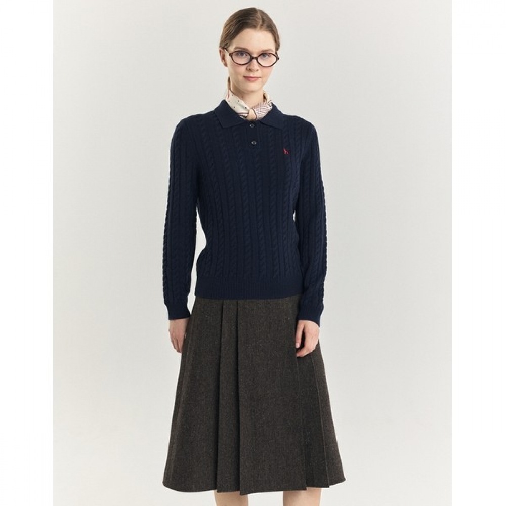 (ヘッジズレディース) 24FW ヘリンボーン Hラインスカートダークブラウン HSSK4D993W3