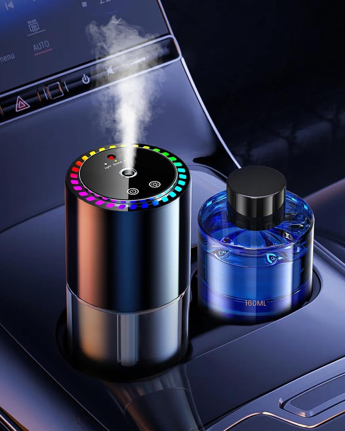 160ml 大容量車用アロマディフューザー車 芳香剤 (ガーデニア ホワイトティー)音楽連動ライト搭載超音波式3モード自動ON/OFF内蔵バッテリ最長6-12ヶ月持続車用部屋卓上