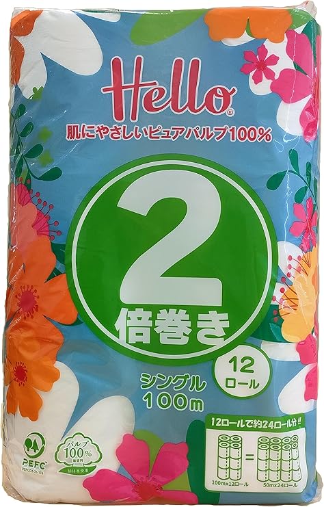 【ケース販売】ハロー トイレットペーパー シングル100m 12ロール x6パック