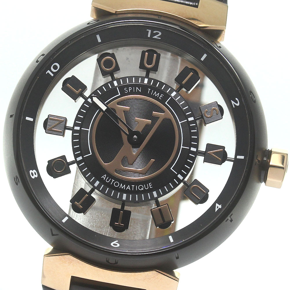 ルイ・ヴィトン LOUIS VUITTON Q1EGL タンブール Montre Spin Time 自動巻き メンズ 極美品 箱・保証書付き_831072【中古】
