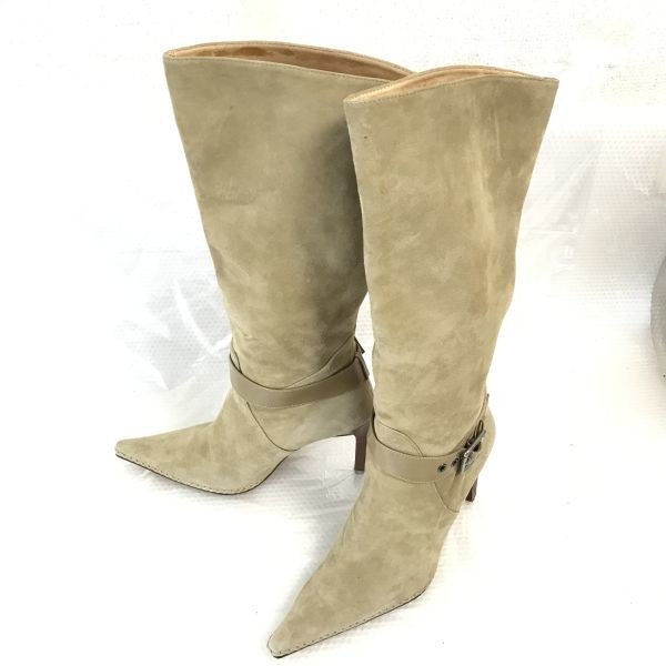 BLUE LABEL CRESTBRIDGE【23.5/ベージュ/beige】ヌバック本革/ハンドメイド/ロングブーツ/ハイヒール/靴/ShoesWB82-6