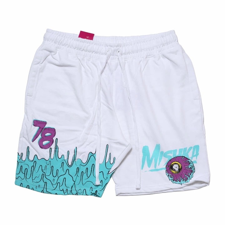 MISHKA ハーフパンツ スウェット 裏起毛 半ズボン 短パン メンズ 春夏用 白 大きいサイズ ミシカ ショートパンツ 派手 総柄 KEEPWATCH キープウォッチ