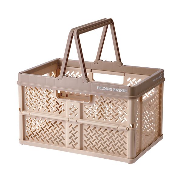 （まとめ）天馬 折りたたみバスケット L ベージュ 1個[x3セット]