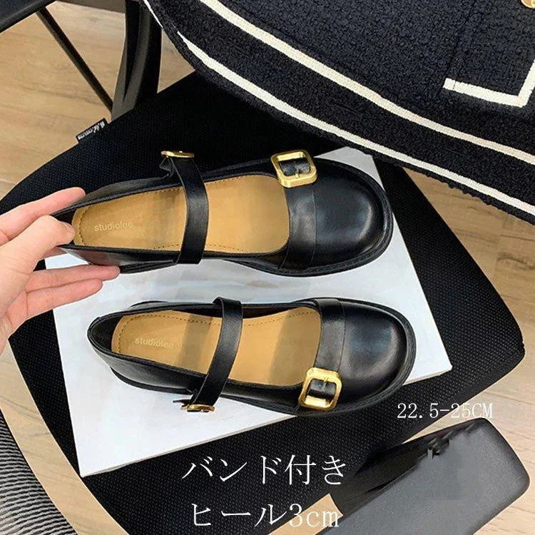 パンプス シューズ 太めヒール ミュール ローヒール 3cm ペタンコ ゴムソール 合皮 クッション ガールズ 靴 バンド付き おしゃれ 通学 高校生 中学生