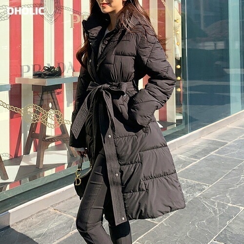 [メガ割りSALE]ストラップ付ハイネックフード中綿ロングジャンパー