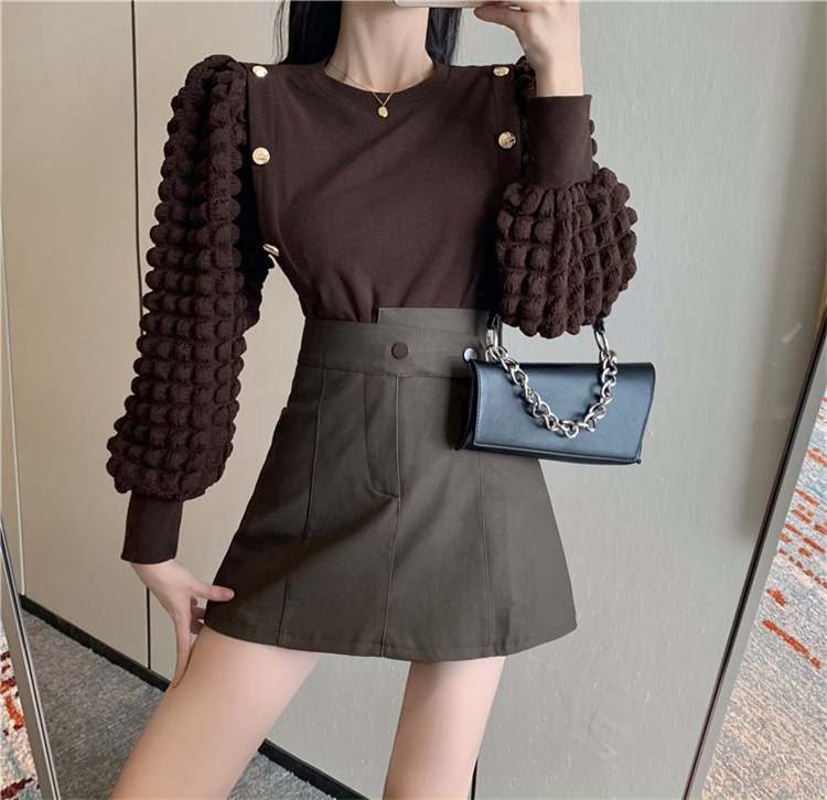 韓国ファッション ランタンスリーブ 長袖 トップス セット ハイウエスト Aライン Pescaargentina Net