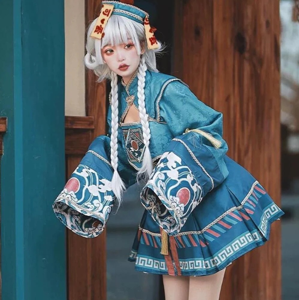【3日で出荷】イベントで目立つこと間違いなし キョンシー ゾンビ 仮装 コスチューム セットアップ トップス ワンピース ミニスカート 帽子 ミニ丈 Aライン ハロウィン コスプレ 韓国っぽ チャイナ