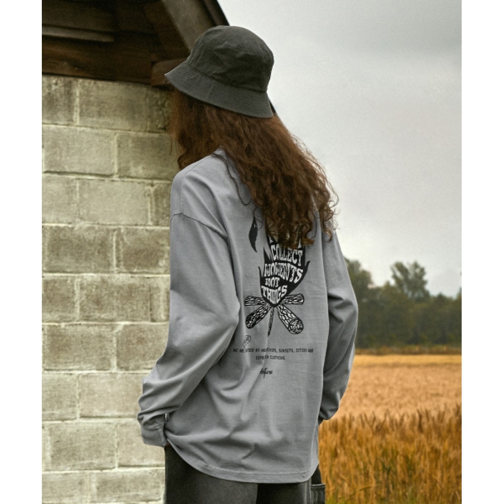 FLUKE キャンプメッセージピグメントロングスリーブ T シャツグレー FLT714