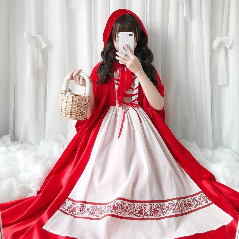 ハロウィン 赤ずきんちゃん 赤いマント 魔女 ロングドレス コス ステージ ドラマ衣装 オオカミおばあちゃん 大人用 コスプレ衣装