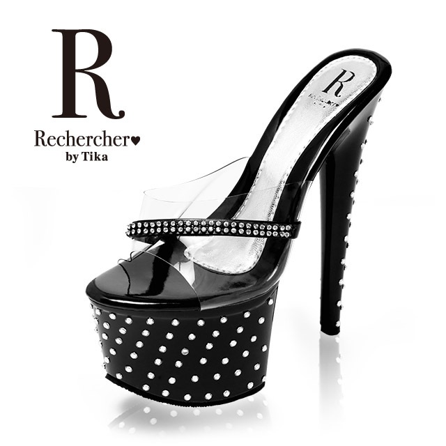 Rechercher ルシェルシェ ストーン付き厚底サンダル ブラック 16.5cmヒール 大人 レディース 厚底 16.5cm ヒール シューズ キャバ ブラック 黒 激安