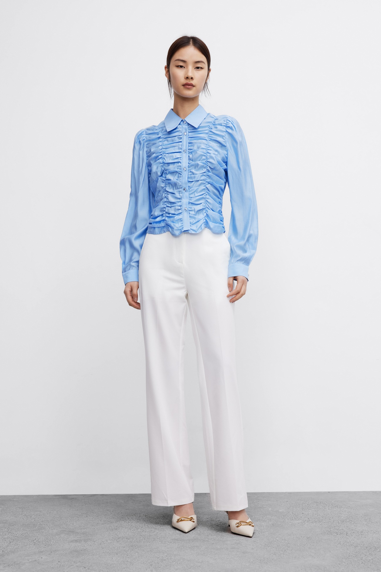 春 秋 女性 レディース レトロ プリーツ 薄い カーディガン シャツ 個性的なデザイン ユニーク ライトブルー S M L XL トップス シャツ 袖あり 長袖 襟付き かわいい 大人可愛い 6,630円