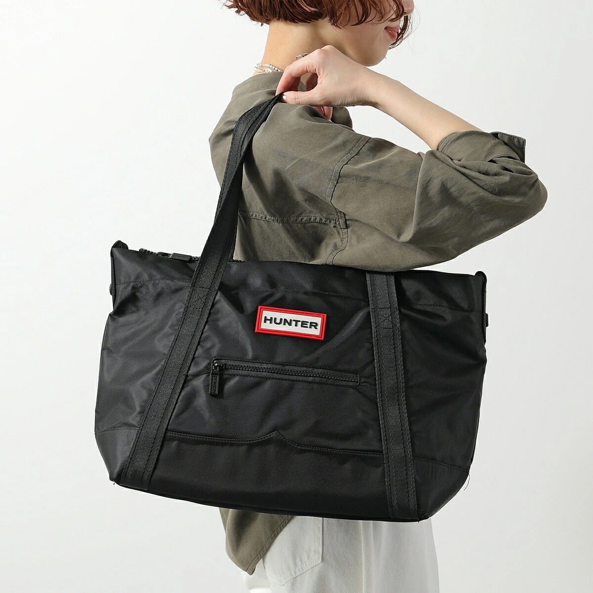 HUNTER ハンター トートバッグ ナイロン ミディアム トップ クリップ UBS1201KBM クロスボディ ショルダーバッグ ロゴ 鞄 BLK/BLACK