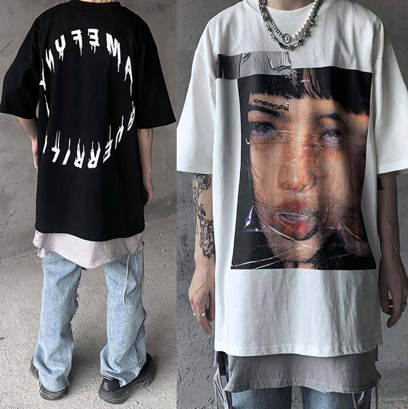 韓国発ストリートグラフィックTシャツオーバーサイズ肩落ち半袖メンズファッション