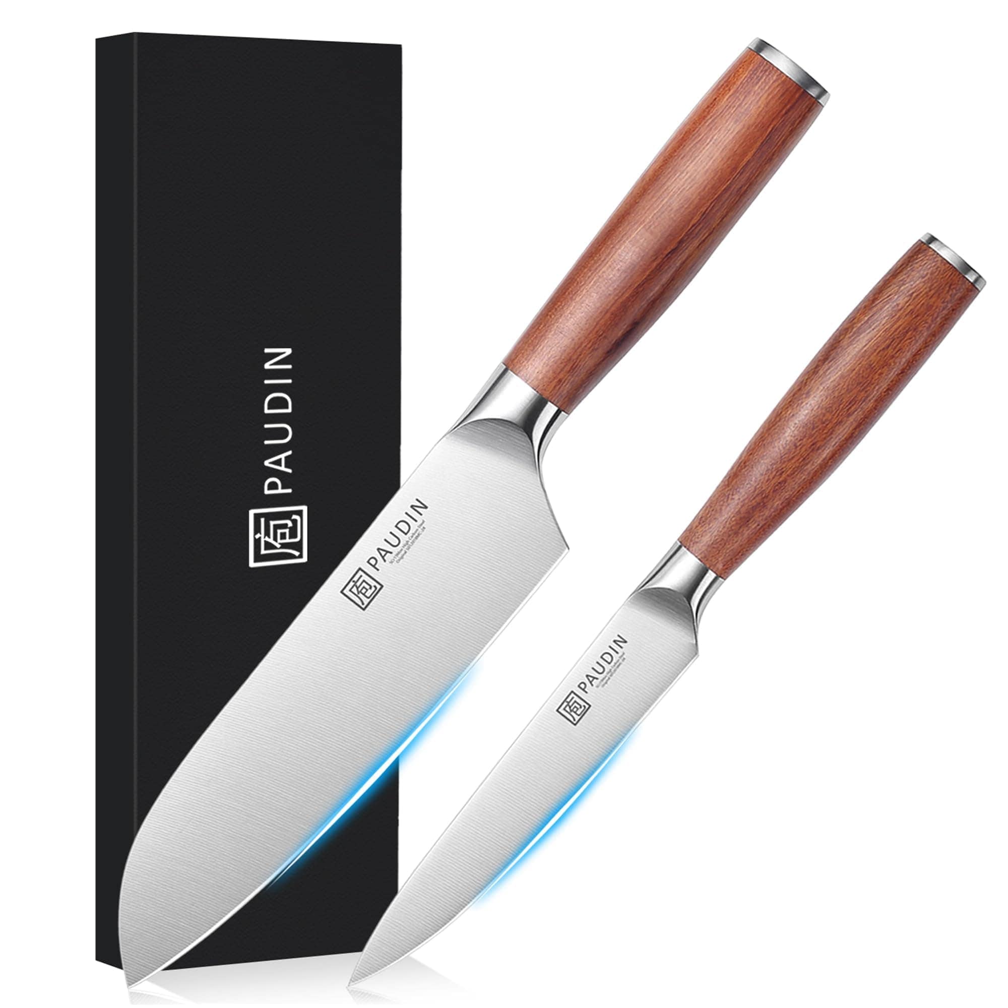 包丁セット PAUDIN 【三徳包丁・ペティナイフ】2点セット 天然木ハンドル 両刃包丁 5Cr15Mov ステンレス製 防錆 切れ味長い 肉切り· 魚切り·菜切り包丁 母の日 贈り物