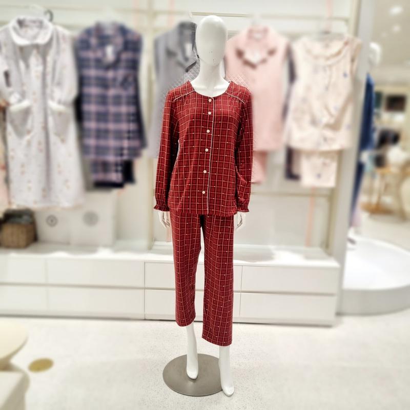 ポリ起毛ハートチェック柄女性パジャマWP8879R_s