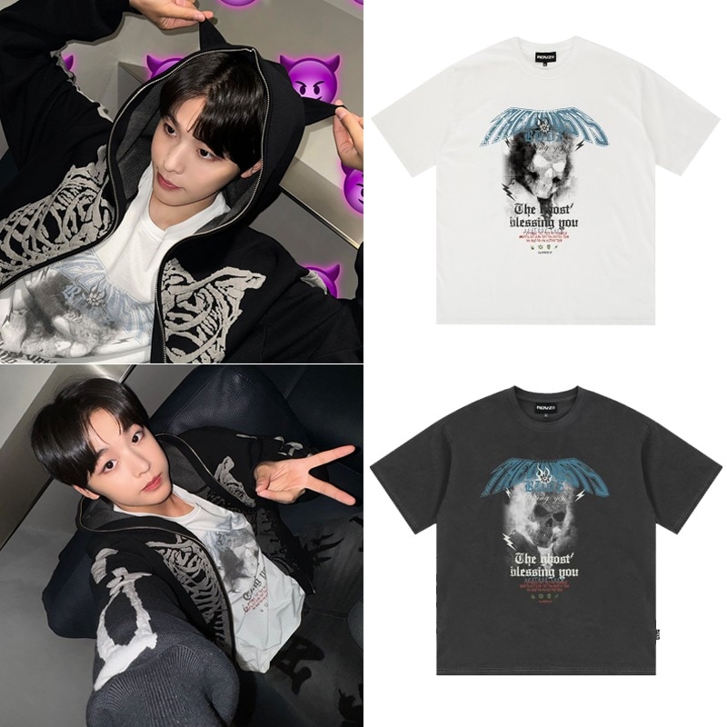 NCT NEW TEAMリク着用 スカル バンド ピグメント Tシャツ