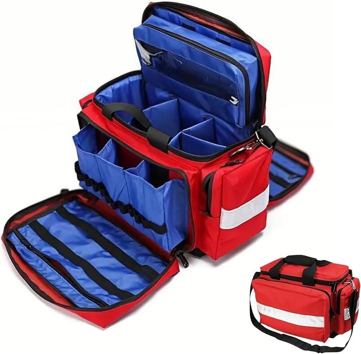 メディカルバッグ 救急バッグ ショルダー 取り外し可能な仕切り付き 救急箱 大容量 家庭用 学校 看護師・理学療法士・医師に最適 応急処置 アウトドア (レッド, 45x31x31cm)