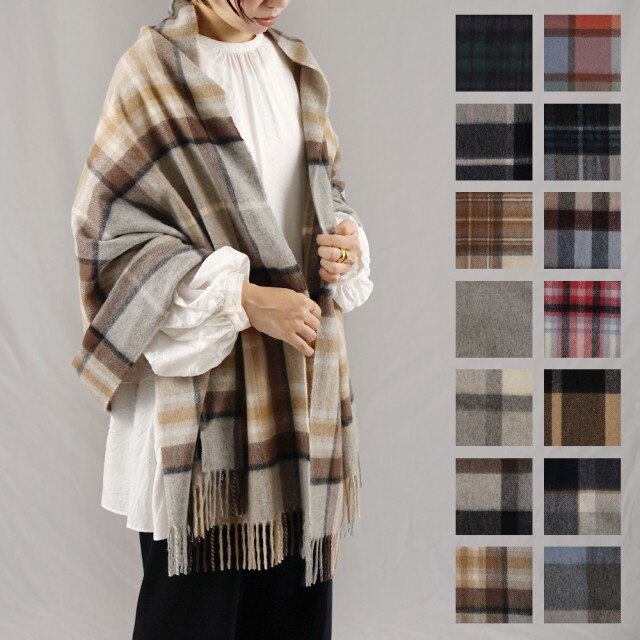 Joshua Ellis ジョシュアエリス カシミヤ ストール マフラー レディース カシミア 大判 チェック 柄 207x72