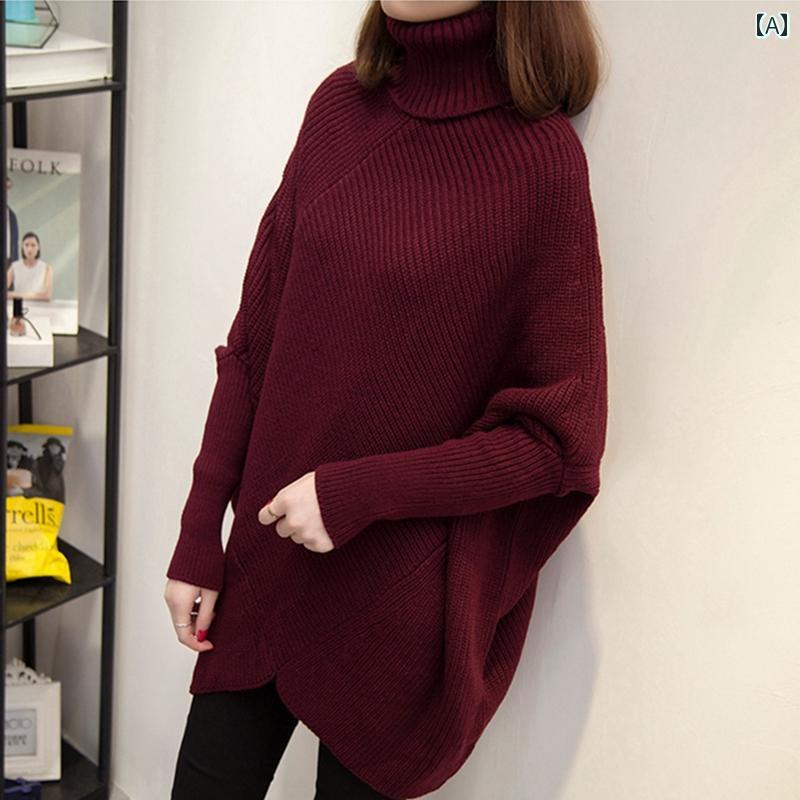 ニット レディース おしゃれ カジュアル 大きめサイズ 秋冬 丈 セーター 韓国 厚手 ハイネック ワインレッド 黒