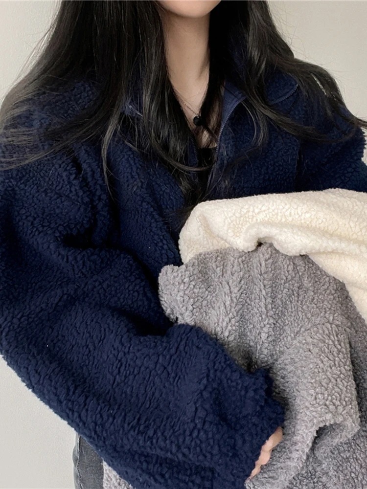 女性用ベルバーフリースカーディガン,スタンドアップカラー,ニットセーター,ファッショナブルなトップス,ルーズジッパー,ラージサイズ,秋冬 - 200000345