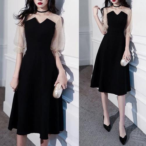 結婚式ドレス 同窓会ドレス 成人式ドレス パーティードレス 韓国 ミドルブラックドレス お呼ばれ 結婚式 二次会 謝恩会 演奏会 成人式 同窓会 20代 30代 40代 50代