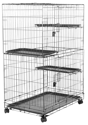 Amazonベーシック 猫ケージ キャットケージ 大型 3段 幅91 x 奥行57 x 高さ129cm 折り畳み式 ブラック