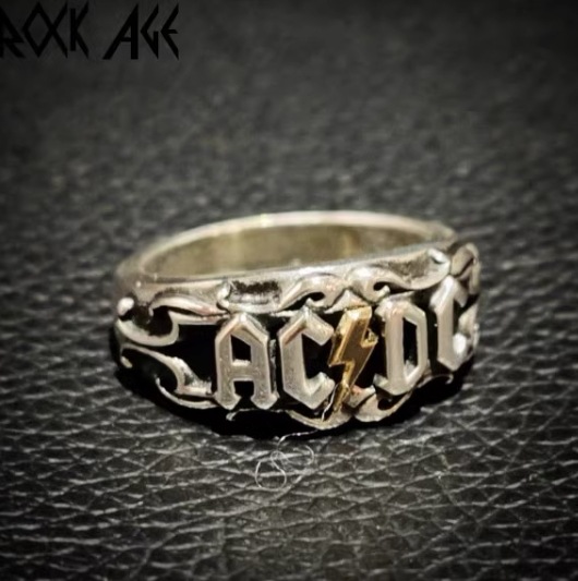 ロックエイジオリジナルシルバーウェアブランド S925 AC DC ハードロックバンド AC/DC ゴールドライトニングリング