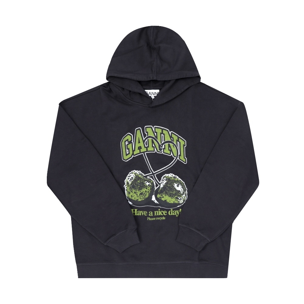 GANNI レディース フーディー アイソリ グリーン チェリー ロゴ プリント T4285