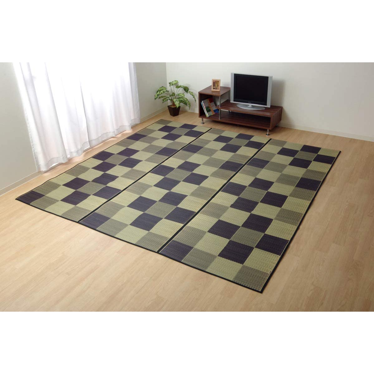 【I】【代引不可】い草ラグ カーペット Fブロック2 グレー 約191×191cmcm 裏貼り加工(裏:ウレタン) 日本製【北海道・沖縄・離島不可】
