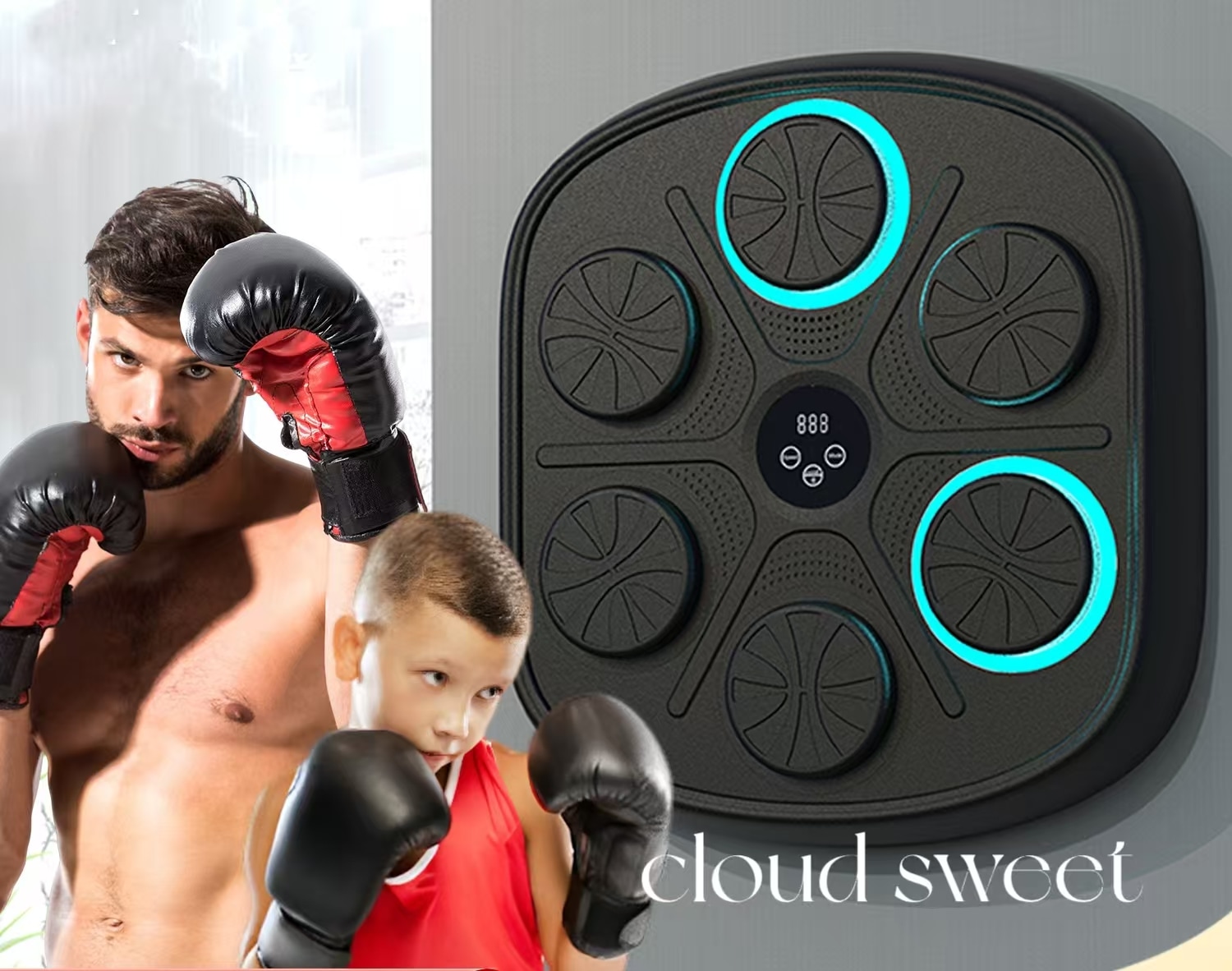 音楽ボクシングマシーン スマートミュージック ボクシング機器 ボクシング マシン LED ライト付き ボクシングトレーニング機器 壁掛けパンチングパッド