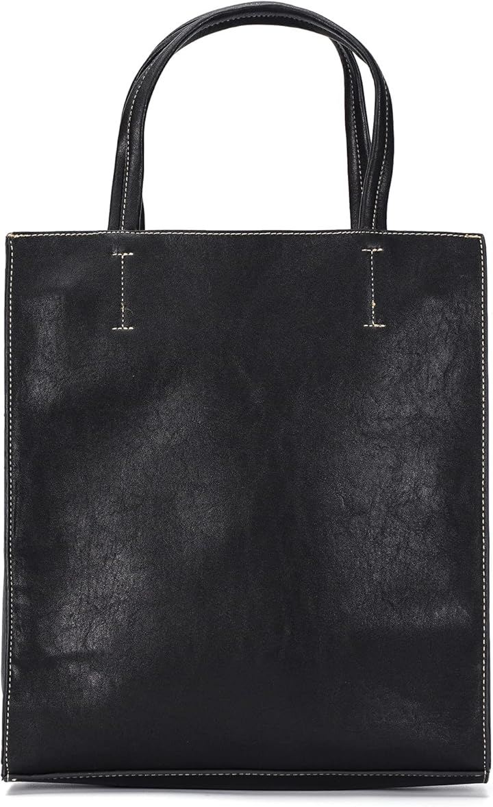 トートバッグ メンズ レザー調 ビジネス 自立縦型 42x17x37.5cm 黒 カジュアル 小さめ カバン とーとばっぐ (B4902, Free Size)