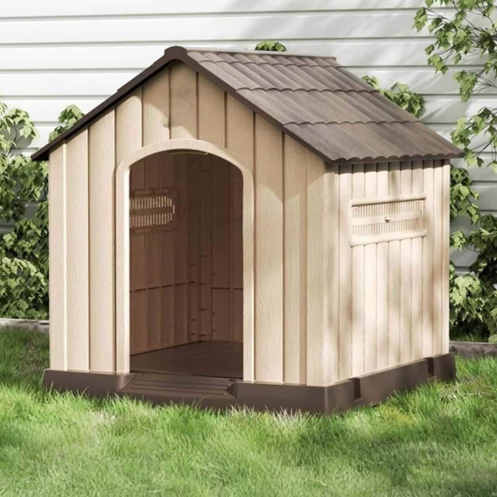 屋外用犬小屋防風・防雨仕様で耐久性のあるPPプラスチック製です屋内でも屋外でも小型犬から中型犬まで犬小屋/ペットシェルターとしてお使いいただけます