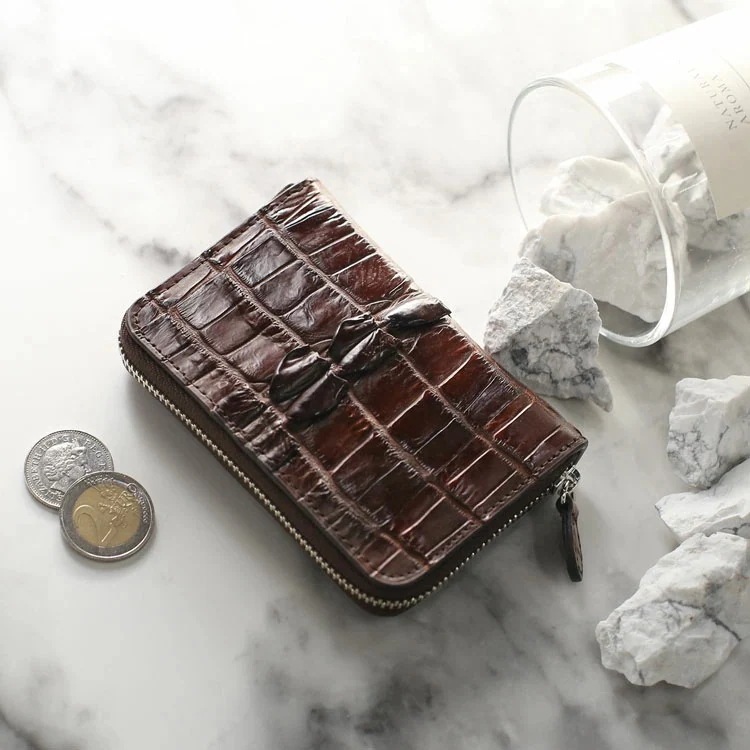 クロコダイル ホーンバック メンズ 小銭入れ【ネコポスで送料無料】ミニ財布 ラウンドファスナー コインケース 本革 コンパクト財布 キャッシュレス 小さい 軽い お財布 プレゼント ギフト 背ワニ (