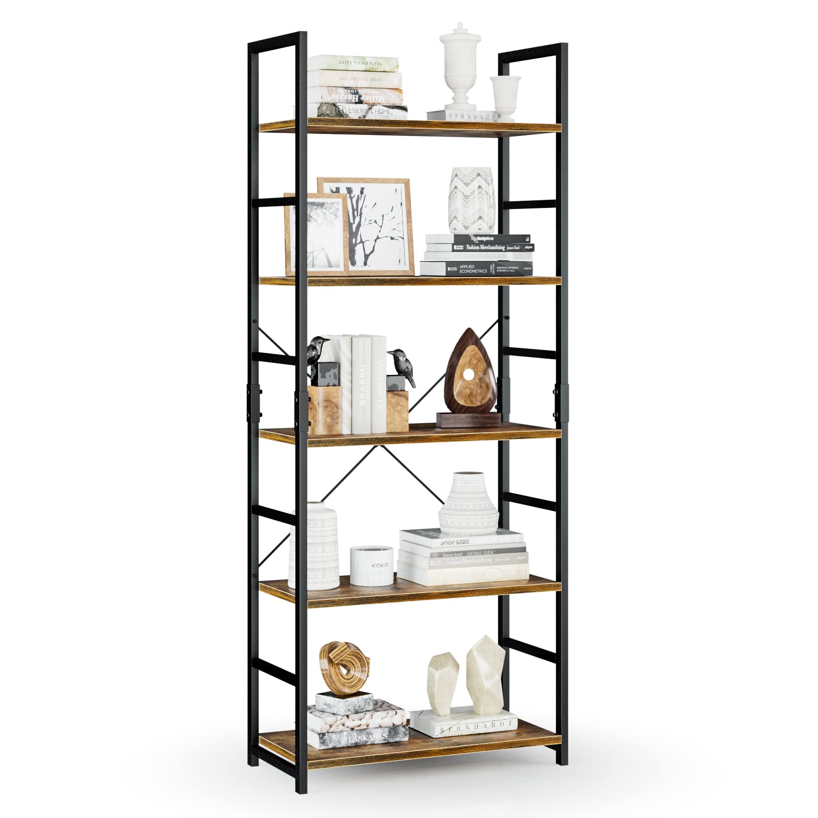 APPOLYN オープンシェルフラック５段本棚フリーラック棚多機能収納ラック幅60×深さ30×高158cm木製ラック寢室リビングルームホームオフ ィスなどで使用できますレトロ