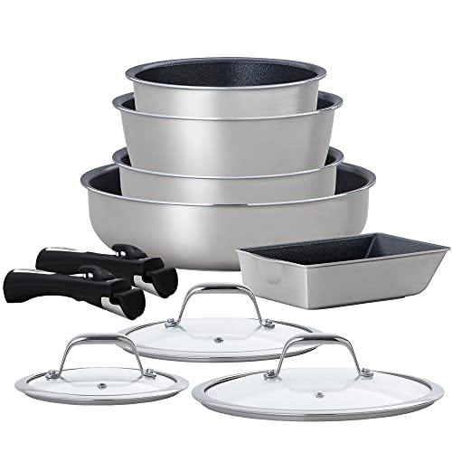 アイリスオーヤマ フライパン 鍋 10点セット 深型 フライパンで煮物も作れる 魅せるキッチン ガス火/IH対応 お手入れ簡単 丈夫で長持ち ステンレス ダイヤモンドグレイス DG-S10S シルバー 11,960円